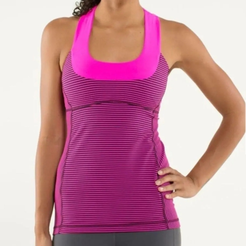 Lululemon Scoop Neck Striped Pink Barbiecore Tank Top Sz: 2